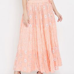 Clora Creation Women Peach-Coloured & White Printed Tiered Maxi Skirt-picture-20