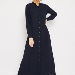 MOMIN LIBAS Women Navy Blue Solid Front Open Abaya-image-29