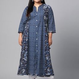 Divena Women Navy Blue & White Printed A-Line Layered Kurta-image-42