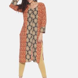 Resha Women Beige & Maroon Ethnic Motifs Printed Panelled Kurta-image-99