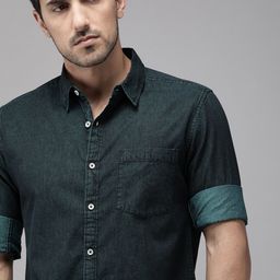 Roadster Men Green Denim Sustainable Casual Shirt-image-92