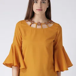 KASSUALLY Women Mustard Yellow Solid Top-53