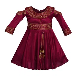 Wish Karo Girls Maroon Embellished Fit and Flare Dress-image-81