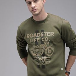 The Roadster Lifestyle Co Men Olive Green Printed Sweatshirt-image-46