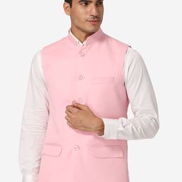Wintage Men Pink Solid Casual Nehru Jacket-44