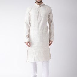 TABARD Men White Printed Silk Blend Kurta-picture-4