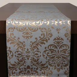 Home Blue & Gold-Toned Woven Damask Design Table Runner-30