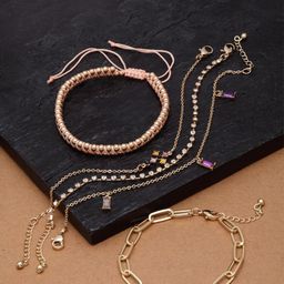 VOGUE PANASH Women Set Of 6 Gold-Plated & Pink Handcrafted Charm Bracelets-image-46
