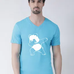 Friskers Men Turquoise Blue & White Printed V-Neck T-shirt-picture-13
