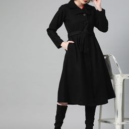Athena Women Black Solid Overcoat-picture-15