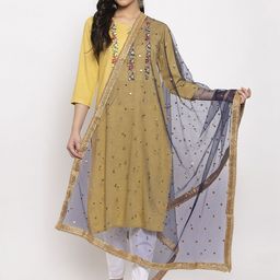 Clora Creation Navy Blue Embroidered Heavy Gotta Patti Net Dupatta-17