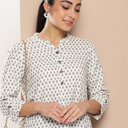 AMUKTI Mandarin Collar Geometric Print Ethnic Tunic-11