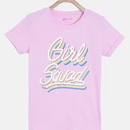 3PIN Girls Pink & Orange Typography Printed T-shirt-image-55