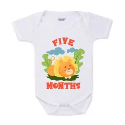 KNITROOT Infant Kids White & Orange Lion Five Month Printed Bodysuit-image-85