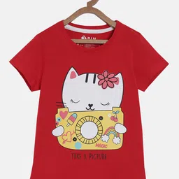 3PIN Girls Red   Printed Applique T-shirt-image-96