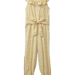 Cub McPaws Girls Yellow & White Printed Basic Jumpsuit-image-55