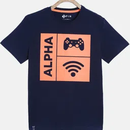 3PIN Boys Navy Blue Printed T-shirt-image-59