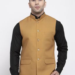 Wintage Men Brown Woven Design Satin Nehru Jacket-picture-6