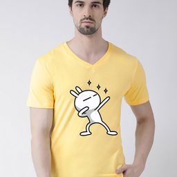 Friskers Men Yellow & White Printed V-Neck T-shirt-picture-12