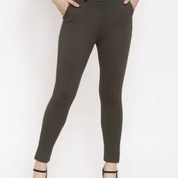 Clora Creation Women Olive Brown Solid Treggings-image-7
