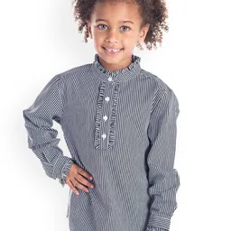 Cherry Crumble Girls Black & White Striped Shirt Style Top-image-59