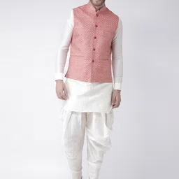 DEYANN Men Pink & Off-White Self Design Kurta with Patiala-image-44