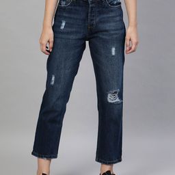 STREET 9 Women Blue Straight Fit Mid-Rise Mildly Distressed Jeans-picture-42