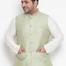 KISAH PLUS Men Green Woven Design Nehru Jacket-image-22