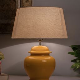 Homesake Yellow Solid Ceramic Pot Shaped Handcrafted Table Lamp with Shade-17