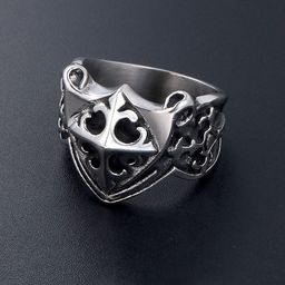 Yellow Chimes Men Rhodium-Plated Silver-Toned & Black Pirate Symbol Stainless Steel Finger Ring-image-82