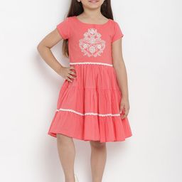 Bitiya by Bhama Girls Peach-Coloured Fit and Flare Dress-image-59