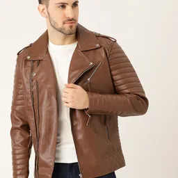 Leather Retail Men Brown Asymmetric Closure Leather Jacket-37