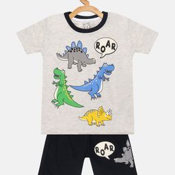 Lazy Shark Boys Grey & Black Printed T-shirt with Shorts-45
