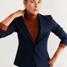MANGO Women Navy Solid Single-Breasted Sustainable Blazer-picture-51