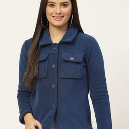 BROOWL Women Blue Corduroy Tailored Jacket-image-59