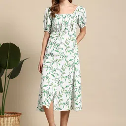 Mast & Harbour Floral Print Puff Sleeves A-Line Midi Dress-picture-44