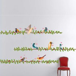 rawpockets Green & Yellow Birds Family PVC Vinyl Wall Stickers-image-85