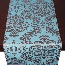 Home Turquoise Blue & Brown Woven Damask Table Runner-56