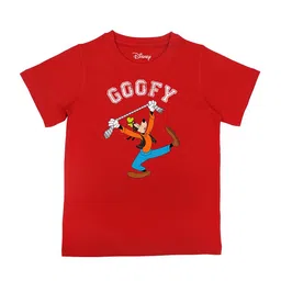 Disney by Wear Your Mind Boys Red Goofy PrintedPure Cotton T-shirt-image-96