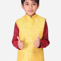 NAMASKAR Boys Yellow Woven Design Nehru Jacket-18