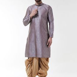 SOJANYA Men Grey & Gold-Coloured Self Design Kurta with Dhoti Pants-picture-33