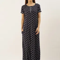 Bannos Swagger Black Printed Maxi Nightdress-image-59
