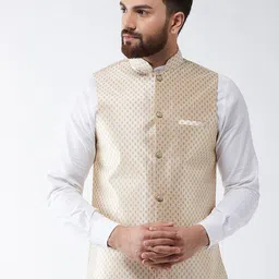 SOJANYA Beige & Gold Woven Design Nehru Jacket-picture-31