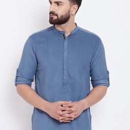 even Men Blue & Grey Solid Straight Kurta-picture-13