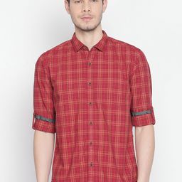 Basics Men Red Slim Fit Checked Casual Shirt-image-71