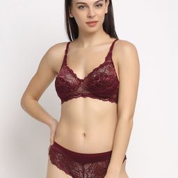 Friskers Women Maroon Solid Lace Tucson Romance Lingerie Set-OO-308-38-30-image-85