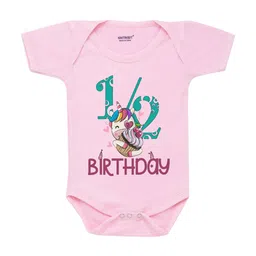 KNITROOT Infant Kids Pink & Teal Blue Unicorn 1/2 Birthday Printed Bodysuit-image-73