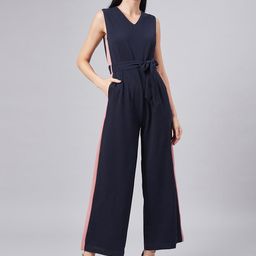 Marie Claire Women Navy Blue Colourblocked Basic Jumpsuit-image-39
