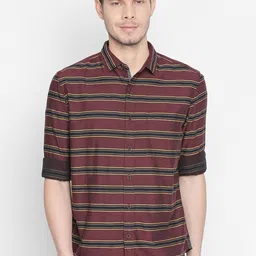 Basics Men Brown & Black Slim Fit Striped Casual Shirt-image-127