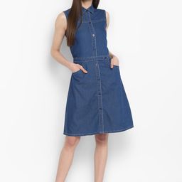 StyleStone Women Denim Blue Solid Shirt Dress-image-62